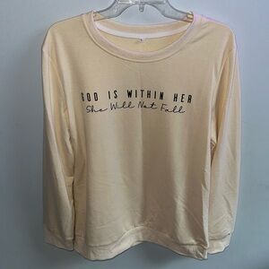 God is within her sweatshirt